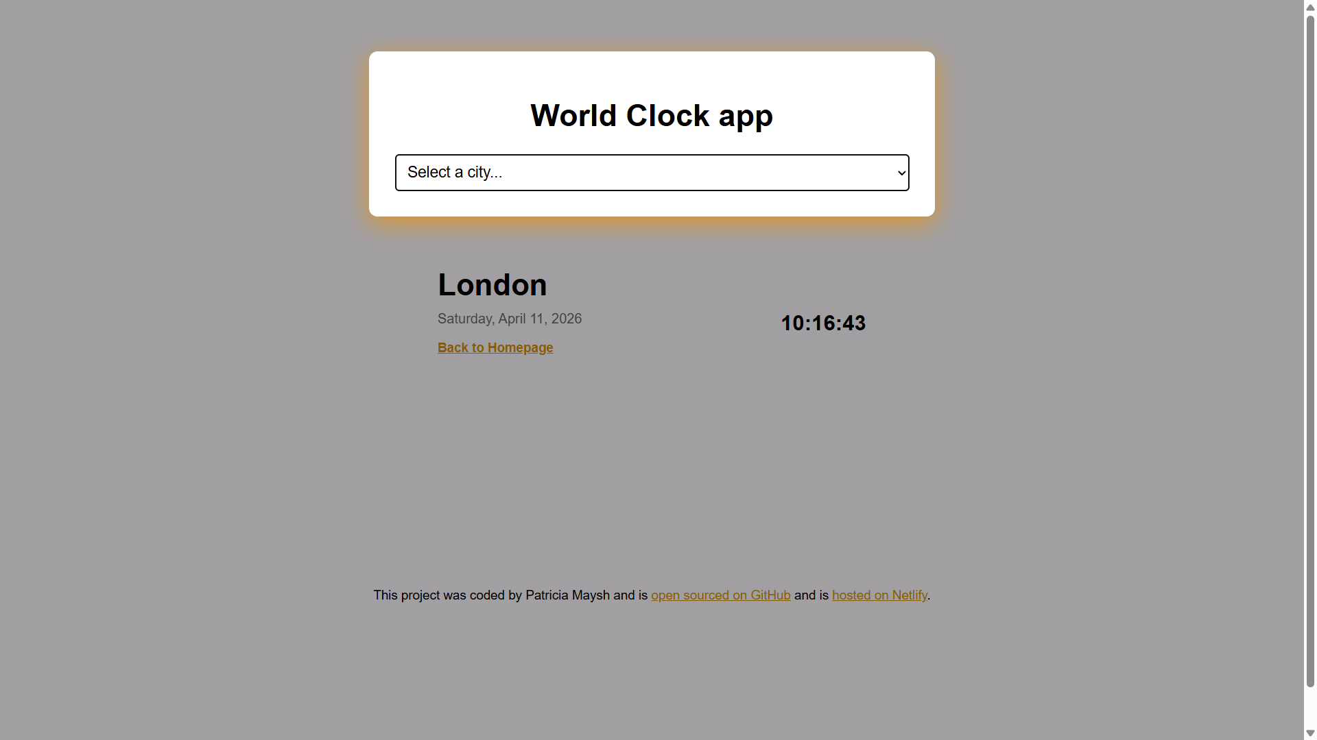 World Clock app screenshot